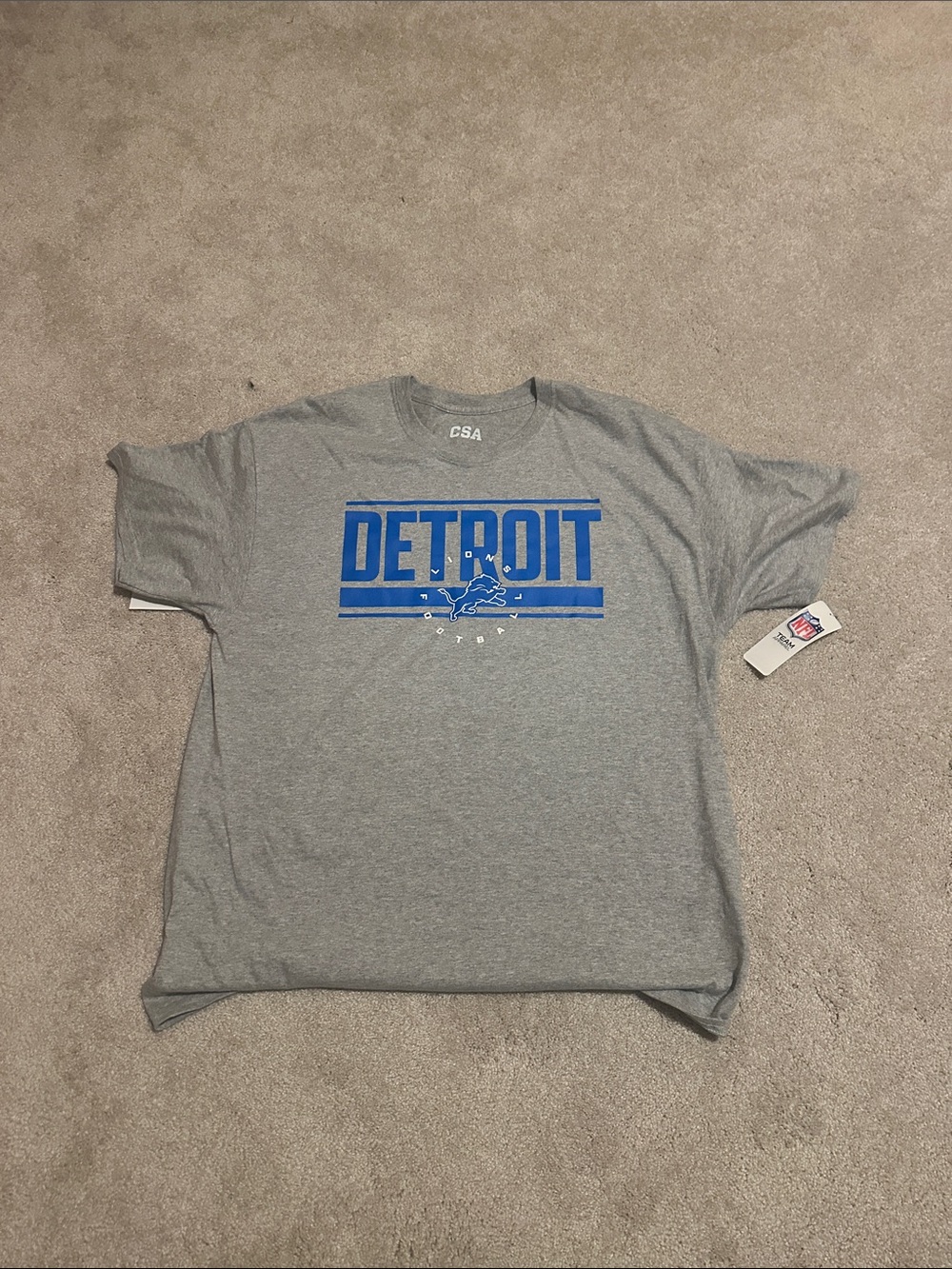 Detroit Lions Crewneck T-Shirt - Gray with Blue Print